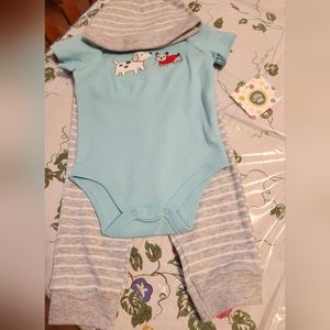LITTLE ME - Puppies Bodysuit & Pant Set with hat, 3 piece set; NWT